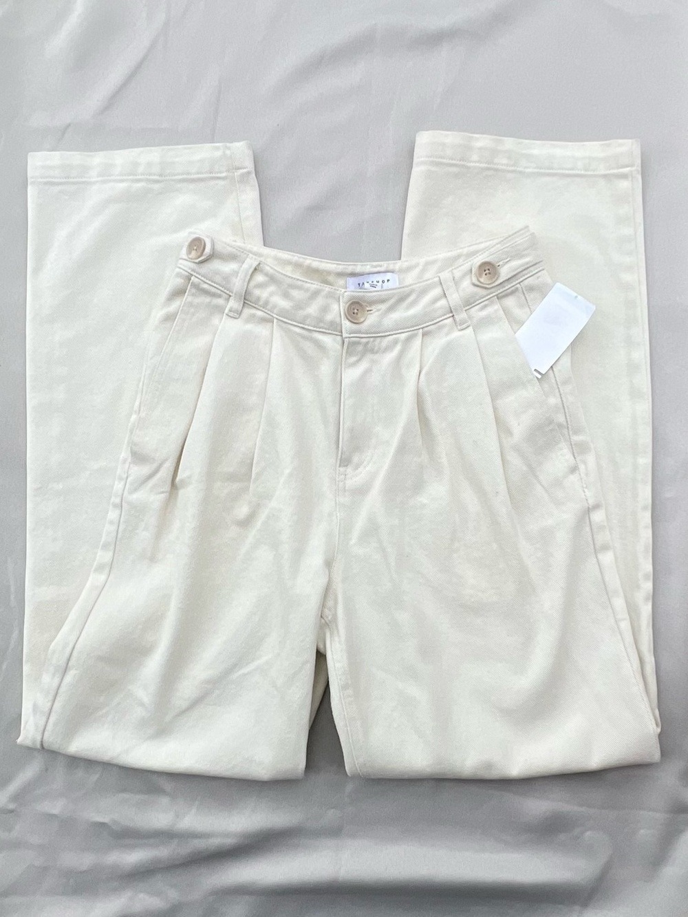 NWT Topshop White Ivory Cotton Pleated Trouser Pants Size 2 Side Button Waist